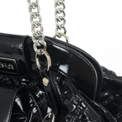 Versace Black Patent Chain Link Handle Satchel For Women -Versace Official Website luxury women versace used handbags p29688 010