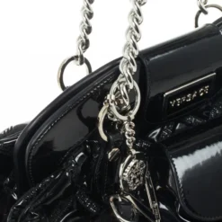 Versace Black Patent Chain Link Handle Satchel For Women -Versace Official Website luxury women versace used handbags p29688 011