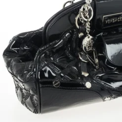 Versace Black Patent Chain Link Handle Satchel For Women -Versace Official Website luxury women versace used handbags p29688 012
