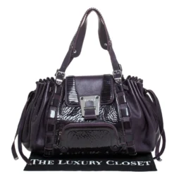 Versace Purple Patent Leather Loop Detail Shoulder Bag For Women -Versace Official Website luxury women versace used handbags p297084 003