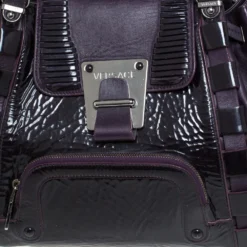 Versace Purple Patent Leather Loop Detail Shoulder Bag For Women -Versace Official Website luxury women versace used handbags p297084 005