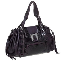 Versace Purple Patent Leather Loop Detail Shoulder Bag For Women -Versace Official Website luxury women versace used handbags p297084 006