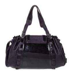 Versace Purple Patent Leather Loop Detail Shoulder Bag For Women -Versace Official Website luxury women versace used handbags p297084 007