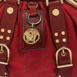 Versace Red Signature Fabric And Leather Madonna Satchel For Women -Versace Official Website luxury women versace used handbags p297094 004