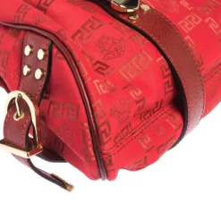 Versace Red Signature Fabric And Leather Madonna Satchel For Women -Versace Official Website luxury women versace used handbags p297094 008