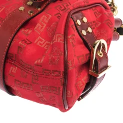 Versace Red Signature Fabric And Leather Madonna Satchel For Women -Versace Official Website luxury women versace used handbags p297094 009
