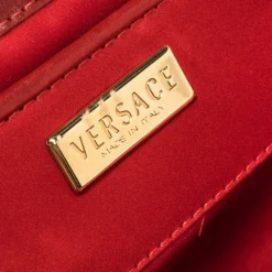 Versace Red Signature Fabric And Leather Madonna Satchel For Women -Versace Official Website luxury women versace used handbags p297094 011