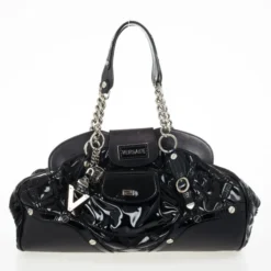 Versace Black Patent Framed Satchel For Women
