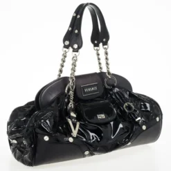 Versace Black Patent Framed Satchel For Women -Versace Official Website luxury women versace used handbags p29771 003