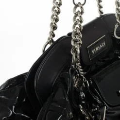 Versace Black Patent Framed Satchel For Women -Versace Official Website luxury women versace used handbags p29771 006