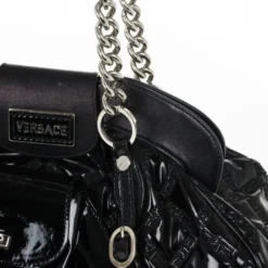 Versace Black Patent Framed Satchel For Women -Versace Official Website luxury women versace used handbags p29771 007