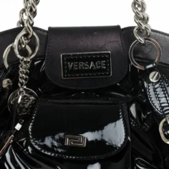 Versace Black Patent Framed Satchel For Women -Versace Official Website luxury women versace used handbags p29771 008