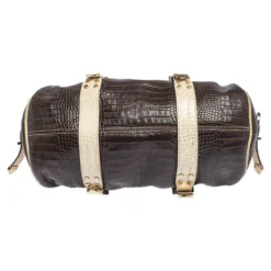 Versace Brown/Cream Croc Embossed Leather Medusa Satchel For Women -Versace Official Website luxury women versace used handbags p298083 001