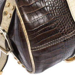 Versace Brown/Cream Croc Embossed Leather Medusa Satchel For Women -Versace Official Website luxury women versace used handbags p298083 002
