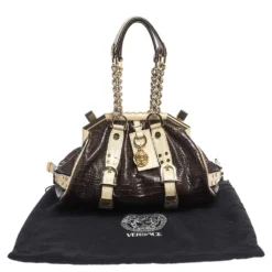 Versace Brown/Cream Croc Embossed Leather Medusa Satchel For Women -Versace Official Website luxury women versace used handbags p298083 007