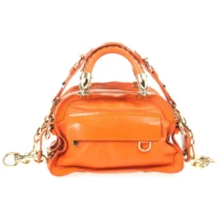 Versace Orange Leather Mini Satchel For Women -Versace Official Website luxury women versace used handbags p29826 0004