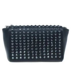 Versace Black Leather Studded Crystal Chain Shoulder Bag For Women -Versace Official Website luxury women versace used handbags p2994 0004