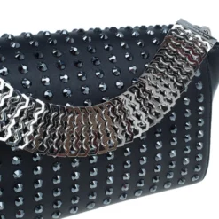 Versace Black Leather Studded Crystal Chain Shoulder Bag For Women -Versace Official Website luxury women versace used handbags p2994 0006