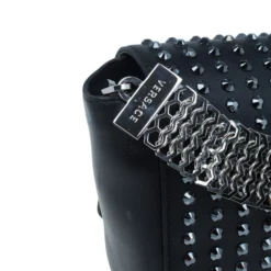 Versace Black Leather Studded Crystal Chain Shoulder Bag For Women -Versace Official Website luxury women versace used handbags p2994 0007