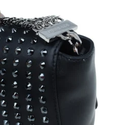Versace Black Leather Studded Crystal Chain Shoulder Bag For Women -Versace Official Website luxury women versace used handbags p2994 0008