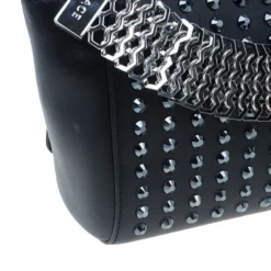 Versace Black Leather Studded Crystal Chain Shoulder Bag For Women -Versace Official Website luxury women versace used handbags p2994 0009