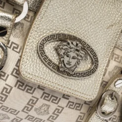 Versace Gold Signature Canvas And Leather Medussa Buckle Satchel For Women -Versace Official Website luxury women versace used handbags p301264 002