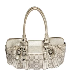 Versace Gold Signature Canvas And Leather Medussa Buckle Satchel For Women -Versace Official Website luxury women versace used handbags p301264 003