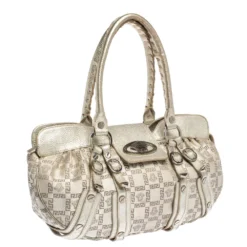 Versace Gold Signature Canvas And Leather Medussa Buckle Satchel For Women -Versace Official Website luxury women versace used handbags p301264 004