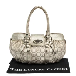 Versace Gold Signature Canvas And Leather Medussa Buckle Satchel For Women -Versace Official Website luxury women versace used handbags p301264 005