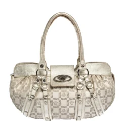 Versace Gold Signature Canvas And Leather Medussa Buckle Satchel For Women