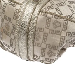 Versace Gold Signature Canvas And Leather Medussa Buckle Satchel For Women -Versace Official Website luxury women versace used handbags p301264 007