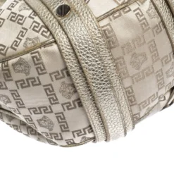 Versace Gold Signature Canvas And Leather Medussa Buckle Satchel For Women -Versace Official Website luxury women versace used handbags p301264 008