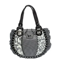 Versace Black/Green Printed Leather Studded Ruffle Hobo For Women -Versace Official Website luxury women versace used handbags p302256 002