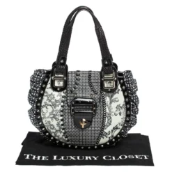 Versace Black/Green Printed Leather Studded Ruffle Hobo For Women -Versace Official Website luxury women versace used handbags p302256 003