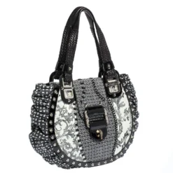 Versace Black/Green Printed Leather Studded Ruffle Hobo For Women -Versace Official Website luxury women versace used handbags p302256 004