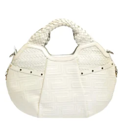 Versace Ivory Quilted And Woven Patent Leather Hobo For Women -Versace Official Website luxury women versace used handbags p303263 005