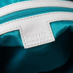 Versace White/Beige Medusa Print Fabric And Leather Double Pocket Expandable Shoulder Bag For Women -Versace Official Website luxury women versace used handbags p303587 001