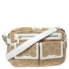 Versace White/Beige Medusa Print Fabric And Leather Double Pocket Expandable Shoulder Bag For Women
