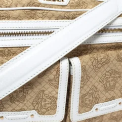 Versace White/Beige Medusa Print Fabric And Leather Double Pocket Expandable Shoulder Bag For Women -Versace Official Website luxury women versace used handbags p303587 004