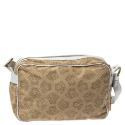 Versace White/Beige Medusa Print Fabric And Leather Double Pocket Expandable Shoulder Bag For Women -Versace Official Website luxury women versace used handbags p303587 006