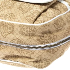 Versace White/Beige Medusa Print Fabric And Leather Double Pocket Expandable Shoulder Bag For Women -Versace Official Website luxury women versace used handbags p303587 008