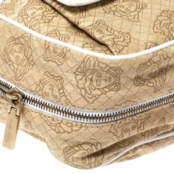Versace White/Beige Medusa Print Fabric And Leather Double Pocket Expandable Shoulder Bag For Women -Versace Official Website luxury women versace used handbags p303587 009