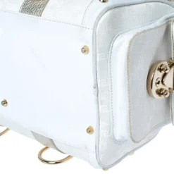 Versace White/Gold Signature Fabric And Leather Snap Out Of It Satchel For Women -Versace Official Website luxury women versace used handbags p306863 002