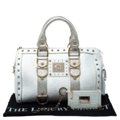 Versace White/Gold Signature Fabric And Leather Snap Out Of It Satchel For Women -Versace Official Website luxury women versace used handbags p306863 006