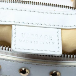 Versace White/Gold Signature Fabric And Leather Snap Out Of It Satchel For Women -Versace Official Website luxury women versace used handbags p306863 010