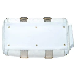 Versace White/Gold Signature Fabric And Leather Snap Out Of It Satchel For Women -Versace Official Website luxury women versace used handbags p306863 013
