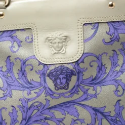 Versace Grey/Lilac Baroque Print Coated Canvas And Leather Frame Tote For Women -Versace Official Website luxury women versace used handbags p306866 006