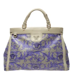 Versace Grey/Lilac Baroque Print Coated Canvas And Leather Frame Tote For Women