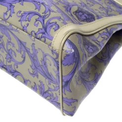 Versace Grey/Lilac Baroque Print Coated Canvas And Leather Frame Tote For Women -Versace Official Website luxury women versace used handbags p306866 008