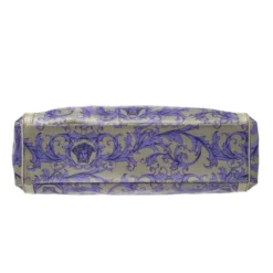 Versace Grey/Lilac Baroque Print Coated Canvas And Leather Frame Tote For Women -Versace Official Website luxury women versace used handbags p306866 009